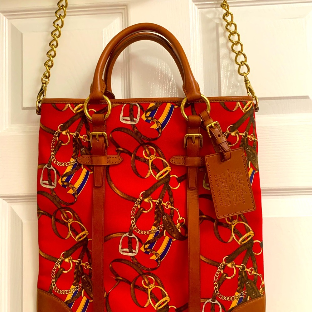 Ralph Lauren Signature Equestrian print saddlebag. Purple Label.